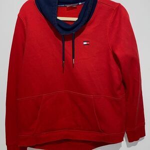 Tommy Hilfiger Sport Drawstring Turtleneck Long Sleeve Red Blue Sweater Size L